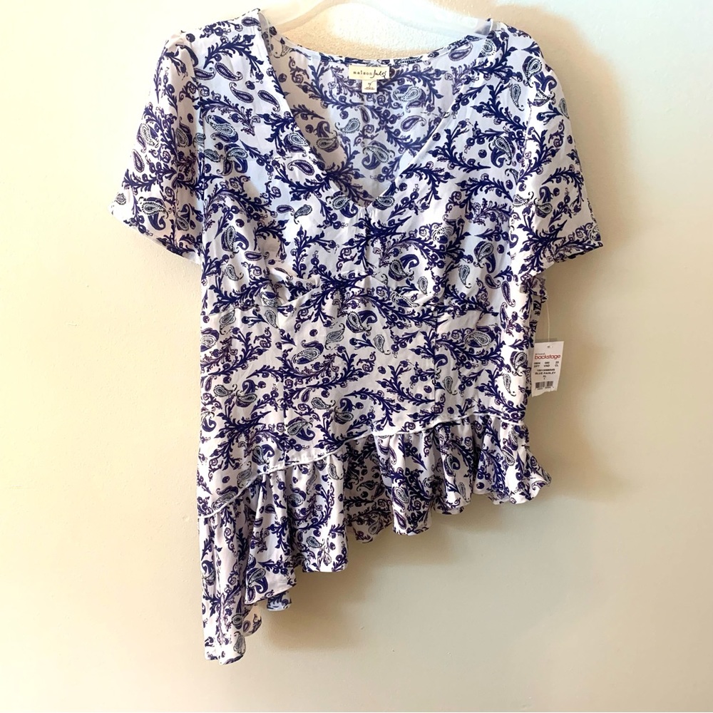 Maison Jules Paisley Asymmetric Hem Blouse - Picture 1 of 10